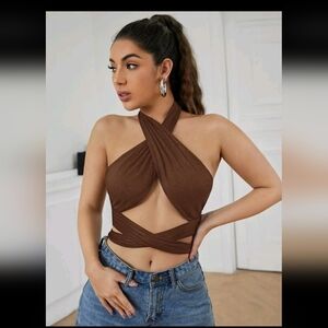 Brown Wrap Halter Top
